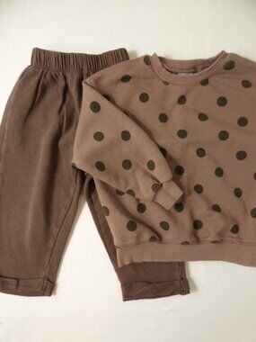ZARA Brown Dot Oversized Crewneck & Haram Pants Set, Size 4 Years